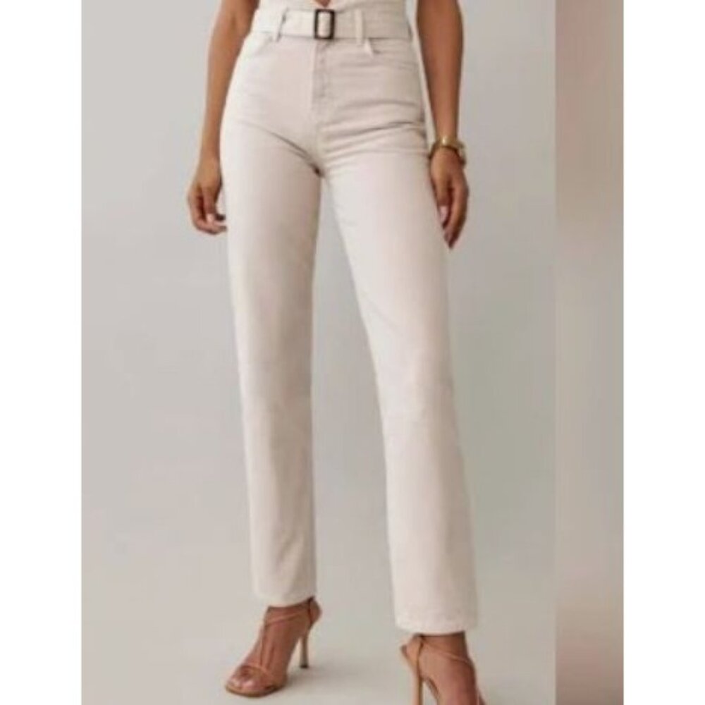 Reformation Cynthia Belted High Rise Straight Casual Jeans SZ 27 Beige Cotton - Picture 9 of 9